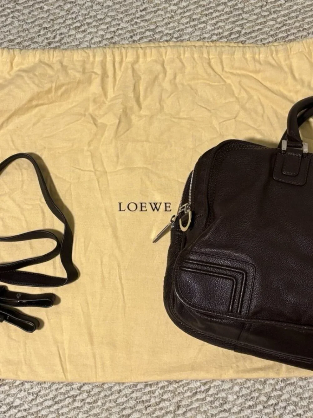 LOEWE Brown Pebbled Leather 2-Way Briefcase Business Bag w/ Strap & Dust Bag
